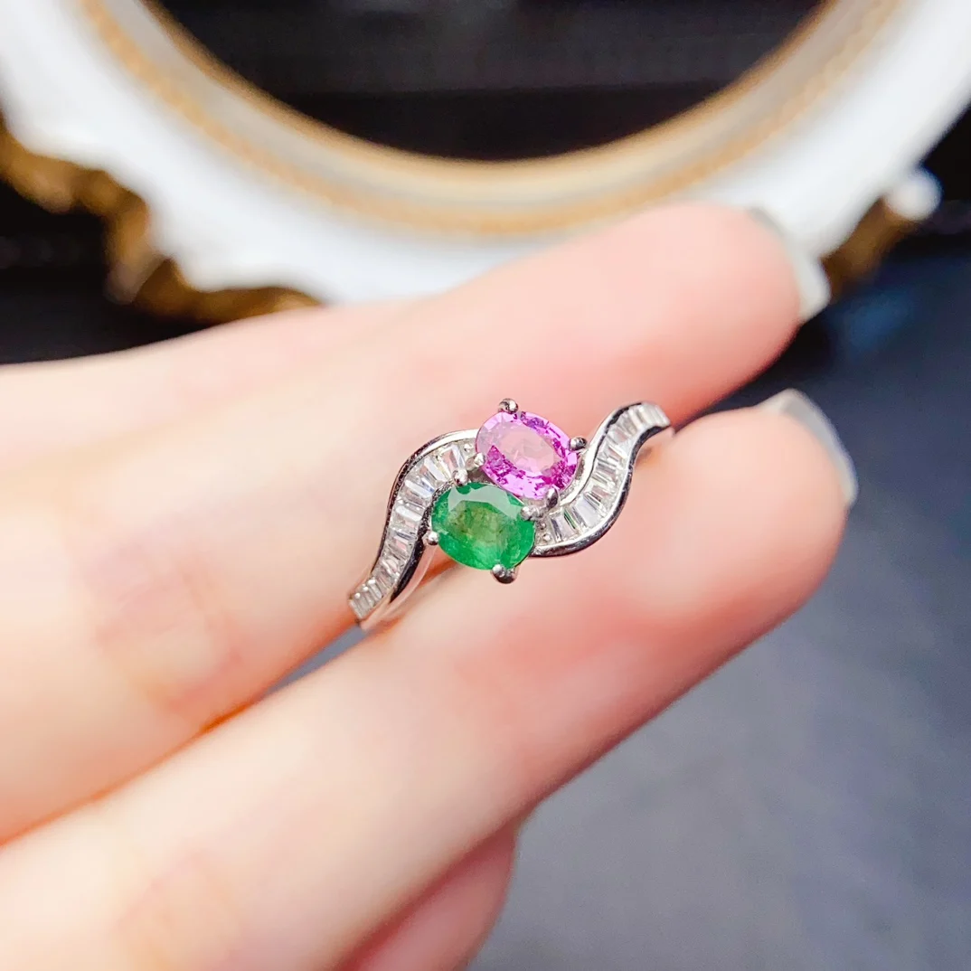 

4*5mm Natural Emerald Sapphire Ring Real S925 Sterling Silver With Certificate Fine Fashion Charm Wedding Jewelry for Women FS