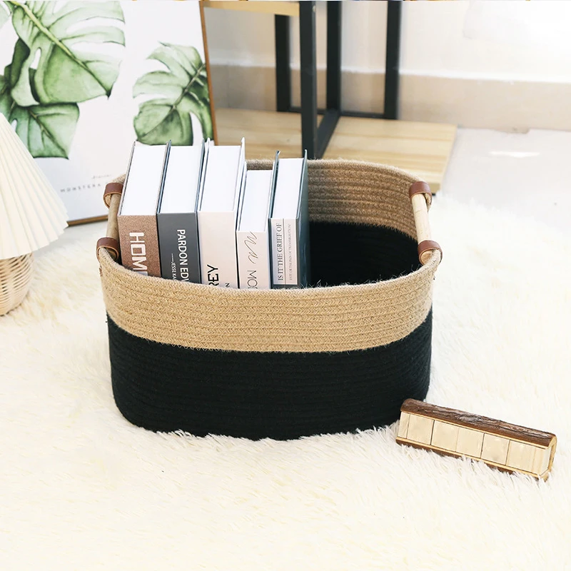 

Cotton Rope Woven Storage Basket Large Capacity Laundry Basket Home Bedroom Desktop Books Clothes Toys Organizer with Handle