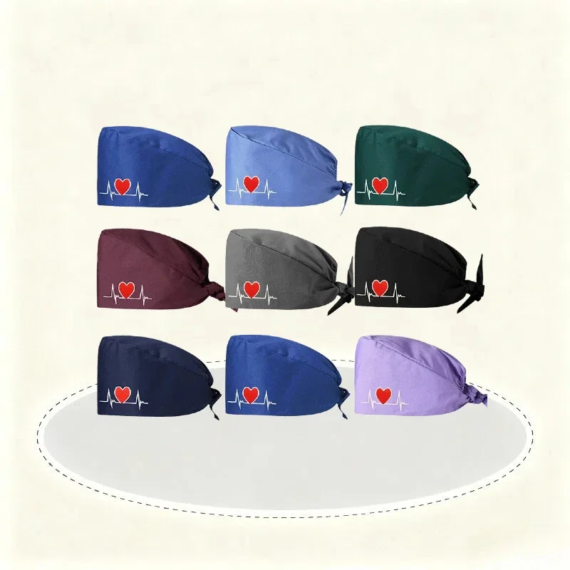 

Pure Cotton Love Electrocardiogram Tail Hat Strap Men and Women The Same Pure Cotton White Head Solid Color Dark Nurse Hat