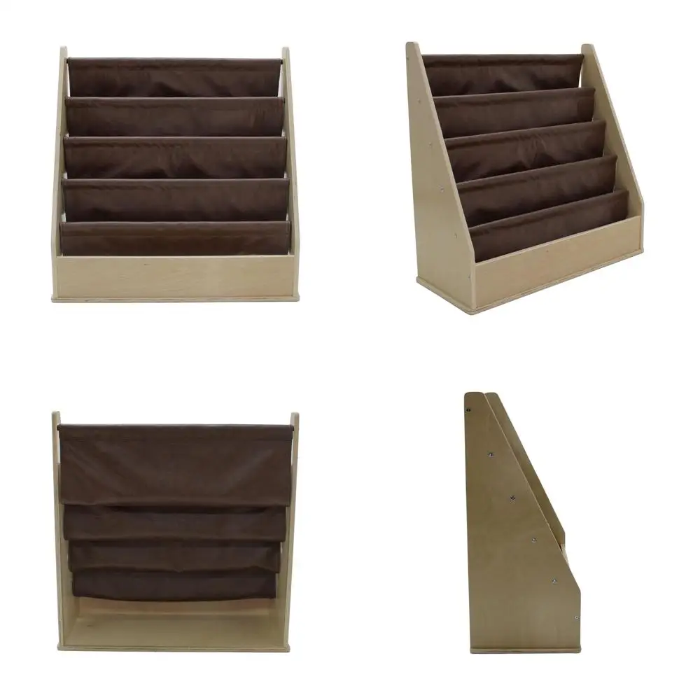 

Vintage Birch Book Sling, 4-Tier Faux Leather Storage Rack for Books & Magazines, Suitable for Home, Playroom, Daycare, or Class