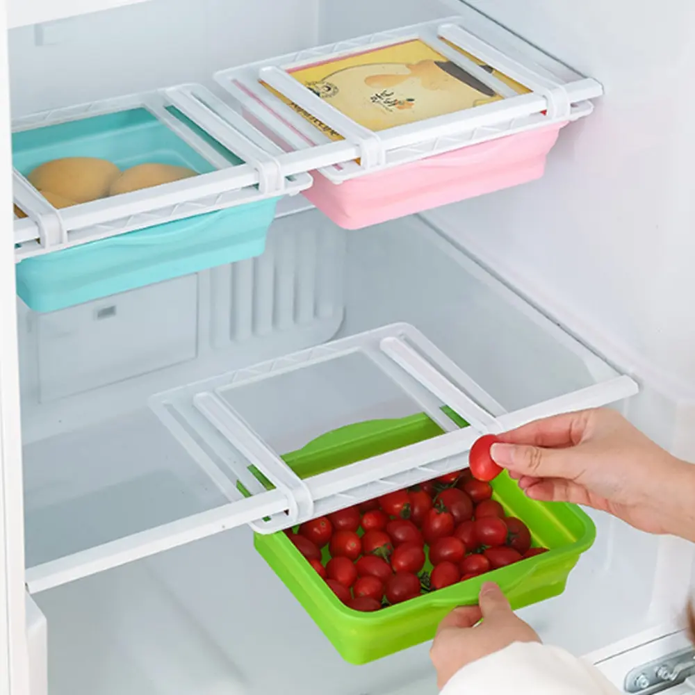 

Folding and Stretchable Fridge Pull-out Storage Drawer Kitchen Fruit Egg Organizer Storage Rack Box Refridgerator Shelf Holder