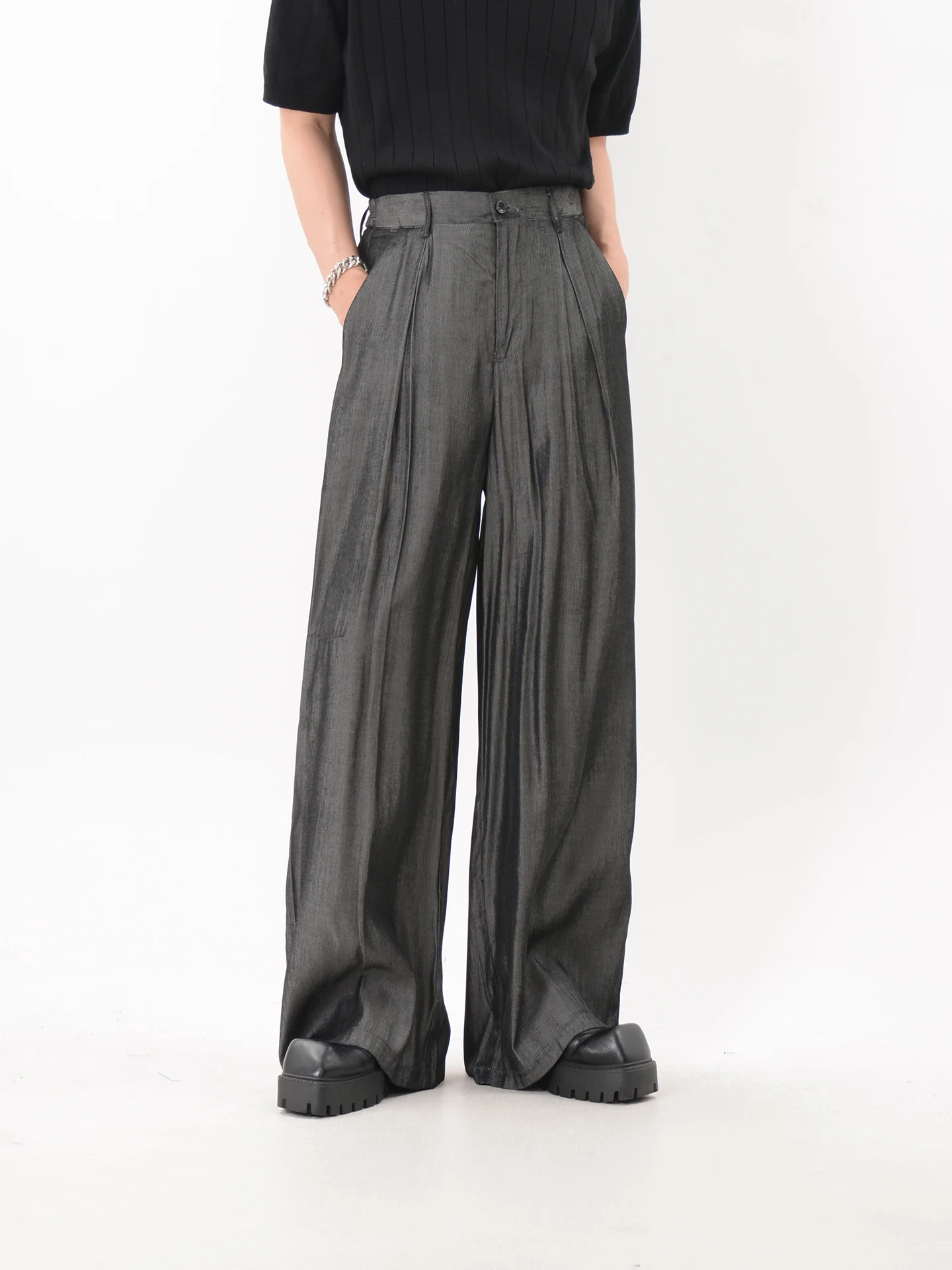 

Summer Niche Designer Design High-Grade Pleated Suit Pants Men's Loose Casual Wide Leg Mop