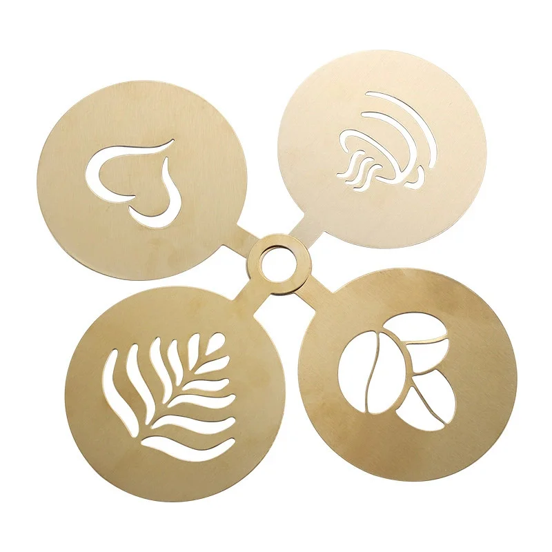 4pcs Golden Stainless Steel Coffee Stencil Latte Cappuccino Decorating Stencils Cake Cookie Art Baking Mold For Barista Template