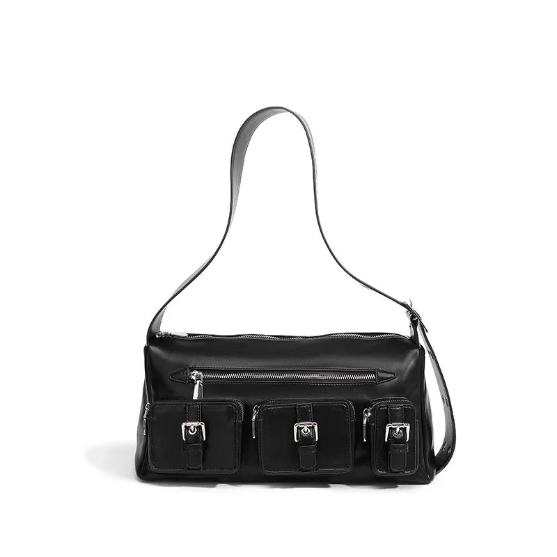 

Crossbody Bag New Trendy Underarm Motorcycle Wide Shoulder Strap Luxury Designer Handbags Black Women Bags Brands Small Pockets