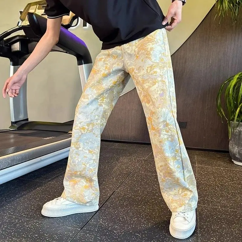 

Loose Straight American Sle Men's Casual Pants Spring Autumn Faion Brand Knife Wide Leg Jeans Cotton Polyester Blend