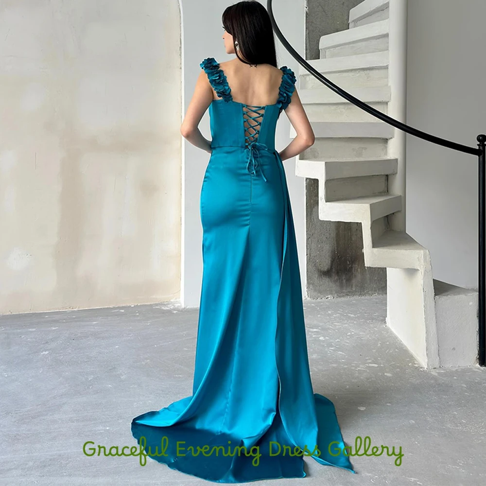 فستان سهرة كلاسيكي بحورية البحر من الساتان مخصص، فساتين بسيطة لحفلات العودة للوطن، بأربطة من الخلف، فساتين مناسبة خاصة