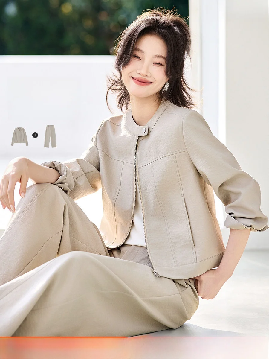 

Mehaimei Casual Commute 2026 Spring New Korean Sle ort Jaet Coat Straight Leg Pants Faionable Two-Piece Set Women's Wear