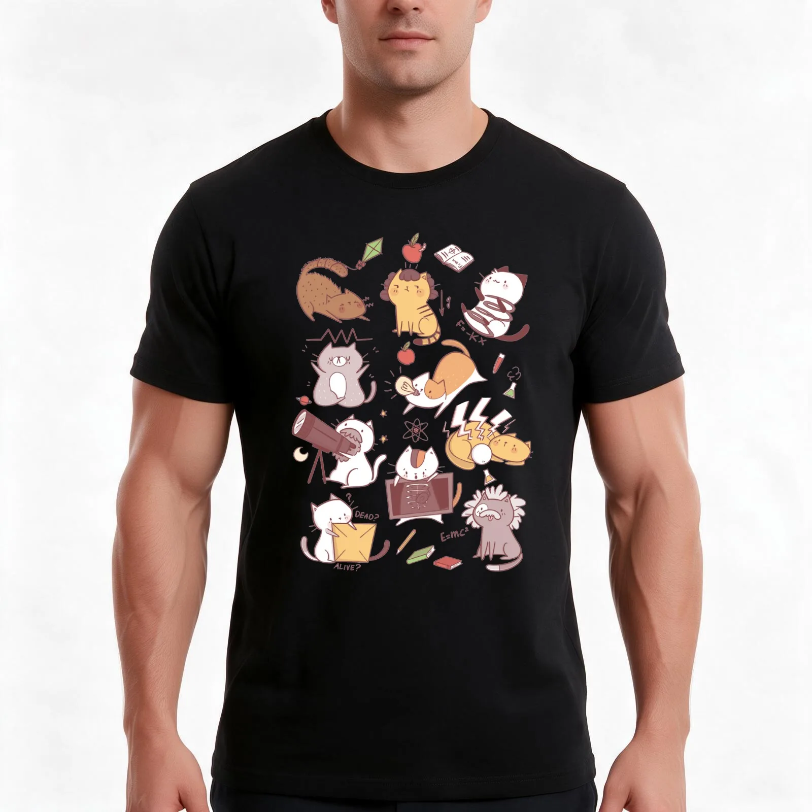 science kittens T-Shirt, Summer Casual Cotton Tee, Oversized Streetwear Tops, Vintage Graphic Print, Loose Fit Short Sleeve