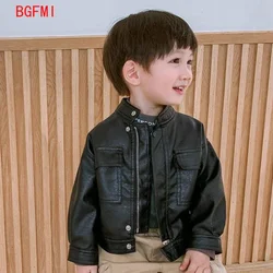 New 2025 Boys' PU Leather Toddler Jacket Baby Boy Spring Autumn Infant Kids Girls Motorcycle Coat Korean Style Black Outerwear