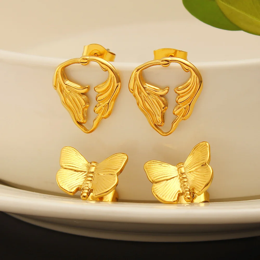 DIY accessories Korean version of fashion stainless steel butterfly wing small earrings casual sweet and cute 18K gold women's e