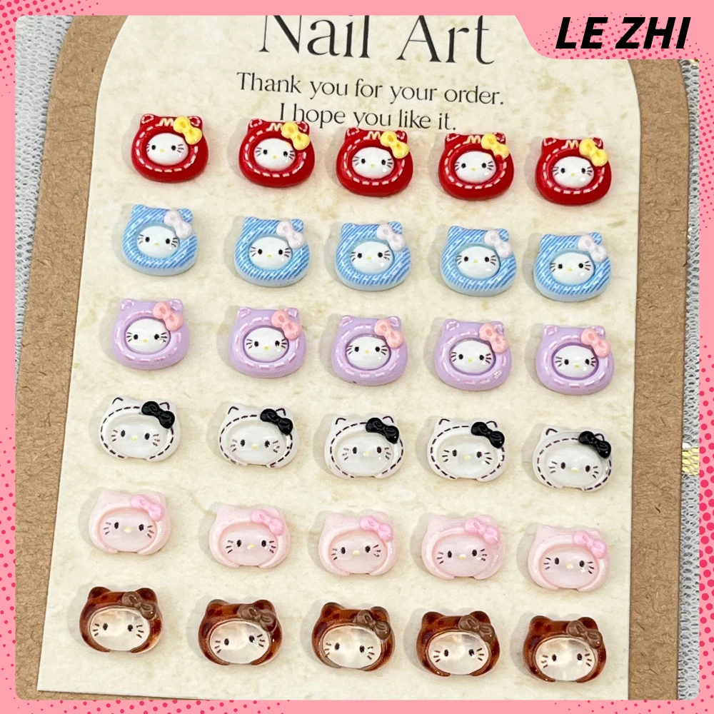 

20Pcs Sweet Lovely Hello Kitty Colorful Headgear Nail Art Decoration Leopard Print Hat Bowknot Diy Phone Case Bag Accessories