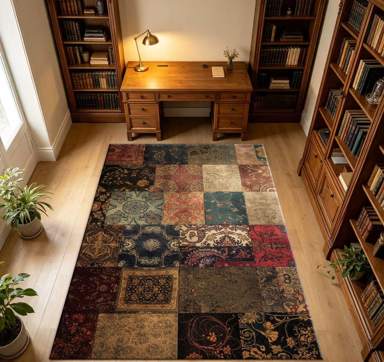 Vintage Patchwork Oriental Antique Distressed Non-Slip Carpet Living Room Home Decoration