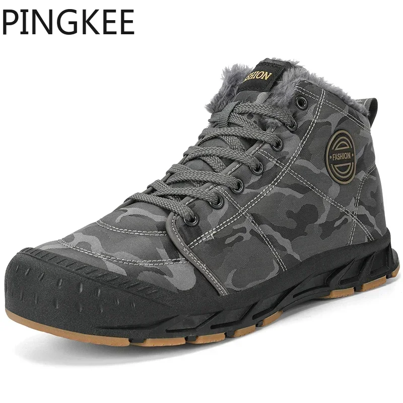 PINGKEE VENOCON Wide Casual Athletic Leather Shoes Men Women Winter Thermal Plush Hiking Trail Snow Boots Sneakers Footwear Man