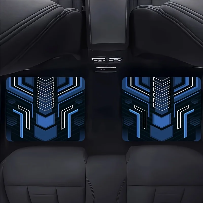

Комплект из 4 полиэстеровых автомобильных ковриков | Моющийся, подходит для всех сезонов, для седанов, фургонов, внедорожников | Сине-черный геометрический дизайн, футуристическая эстетика