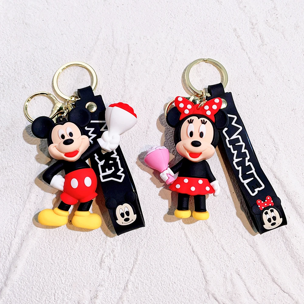 6PCS Disney Anime Mickey Keychain Cartoon Stitch Cute Minnie Keyring Student Bag Hanging All-match Car Key Chain Christmas Gifts