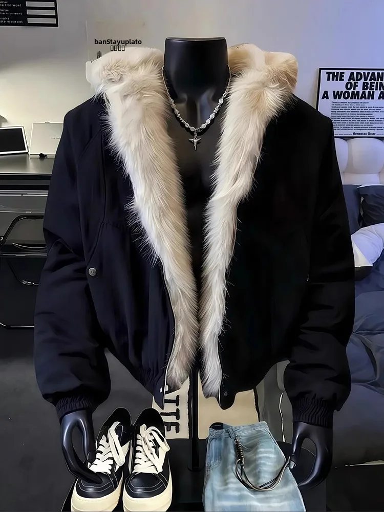 

Утепленная хлопковая куртка Cleanfit с капюшоном и воротником из искусственного меха от американского модного бренда, с флисом, для молодежи, короткий рукав