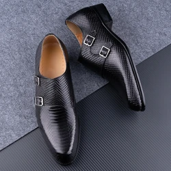 Genuine Leather Shoes Handmade Loafers for Men High Quality Buckles Monk Shoe Male Sapato Social Masculino Business Formal Shoes