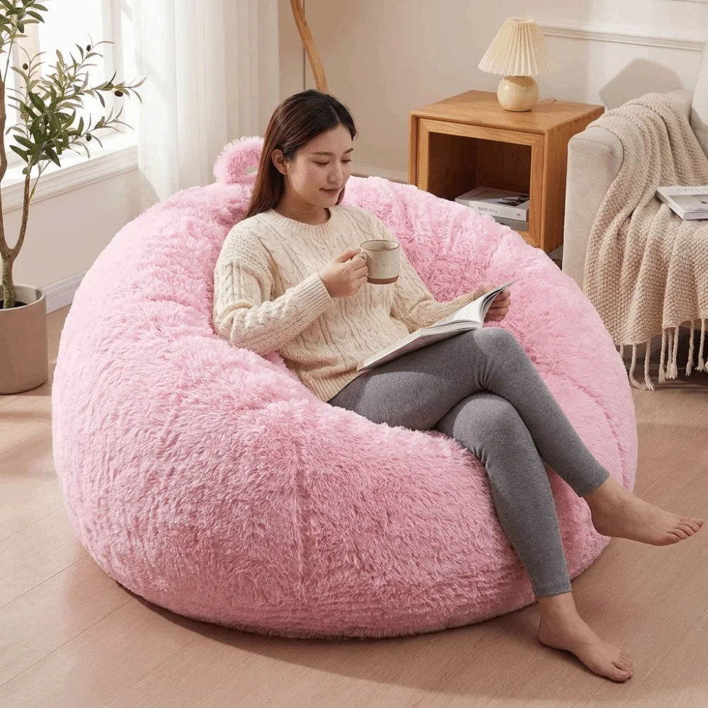 Giant Bean Bag Soft Fluffy Lazy Sofa Cover Round Cozy Cushion Cover Colorful Large Size Bean Bag Chair Cover Bedroom
