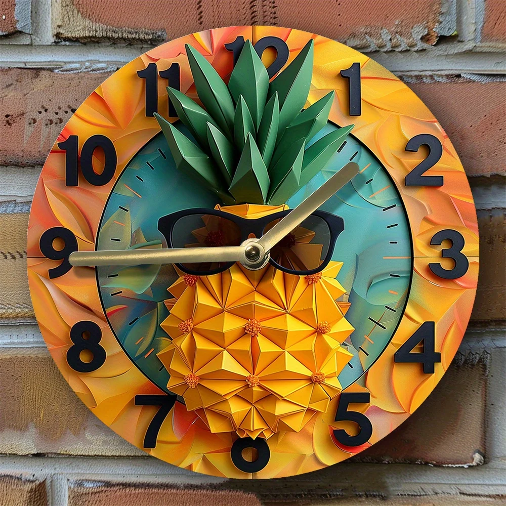 

Pineapple Sunglasses Wall Clock, Silent Metal DIY Clock Kit with, High-Definition 2D Print, Included - Tropical Decor for Home