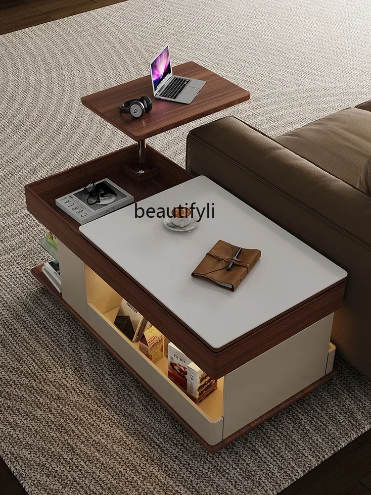 

Cy56 A16 Movable Coffee Table Living Room Stone Plate Trolley Lifting Sofa Side Table Light Luxury Advanced Side Cabinet