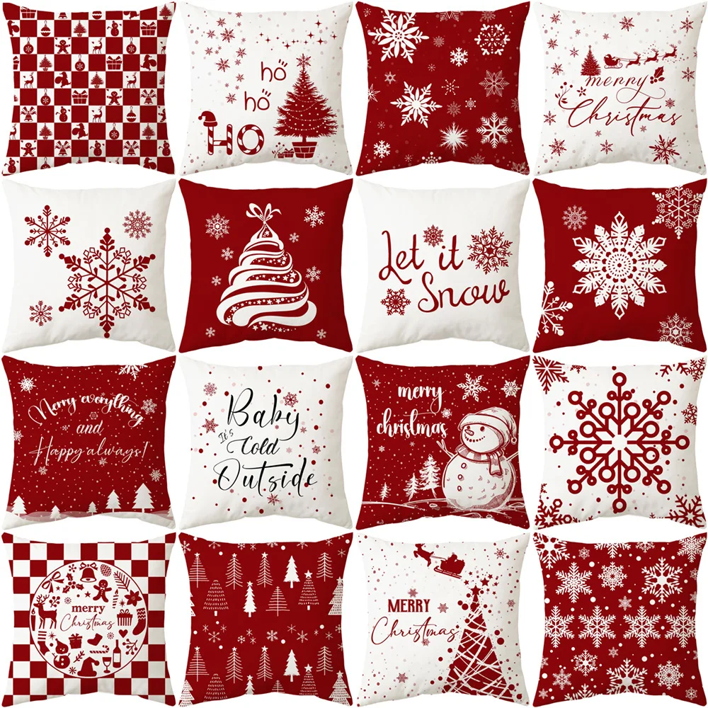 New Christmas decoration red combination printed pillow case