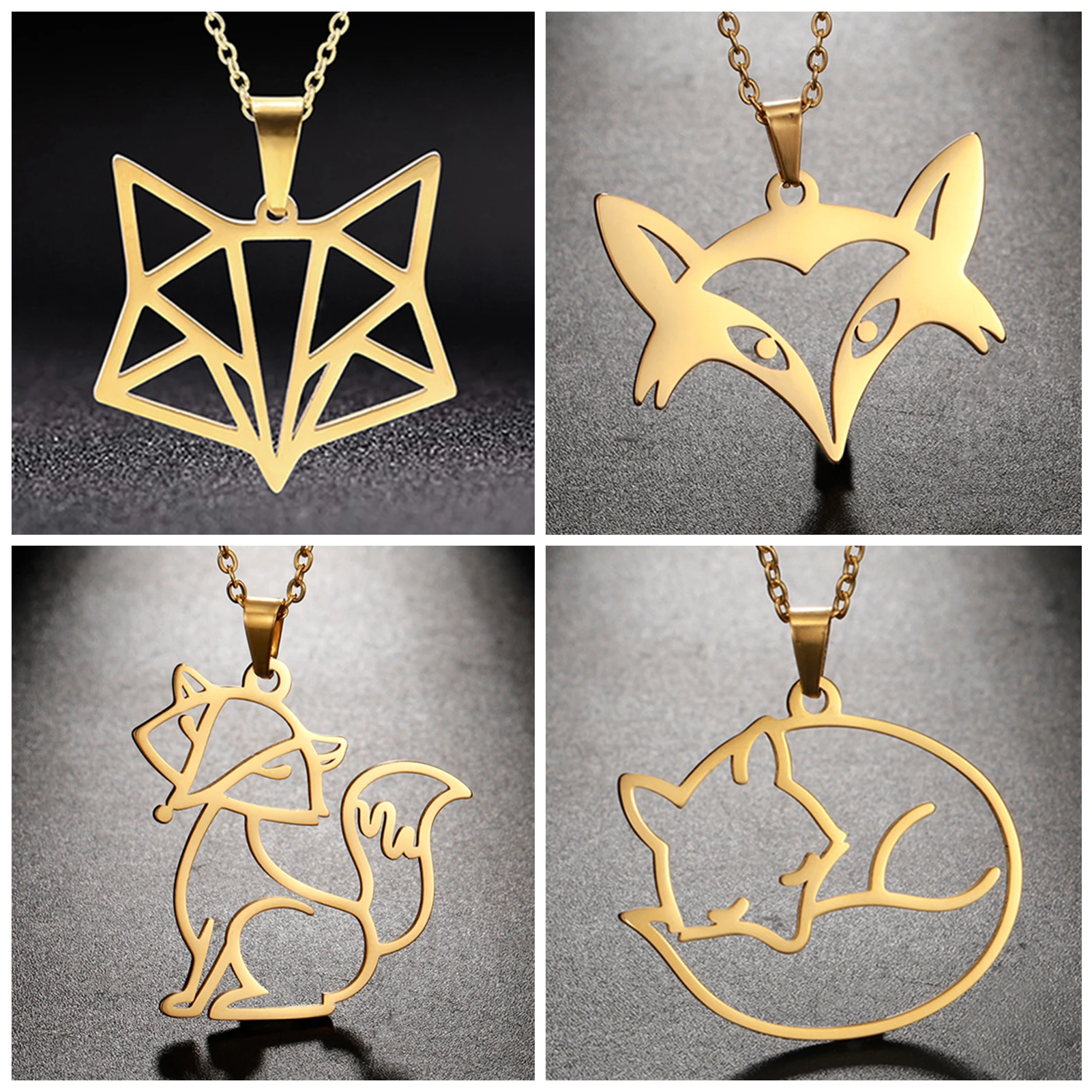 Unift Origami Fox Stainless Steel Necklaces for Women Vintage Classic Animal Jewelry Sly Fox Elegant Necklace Choker Party Gift