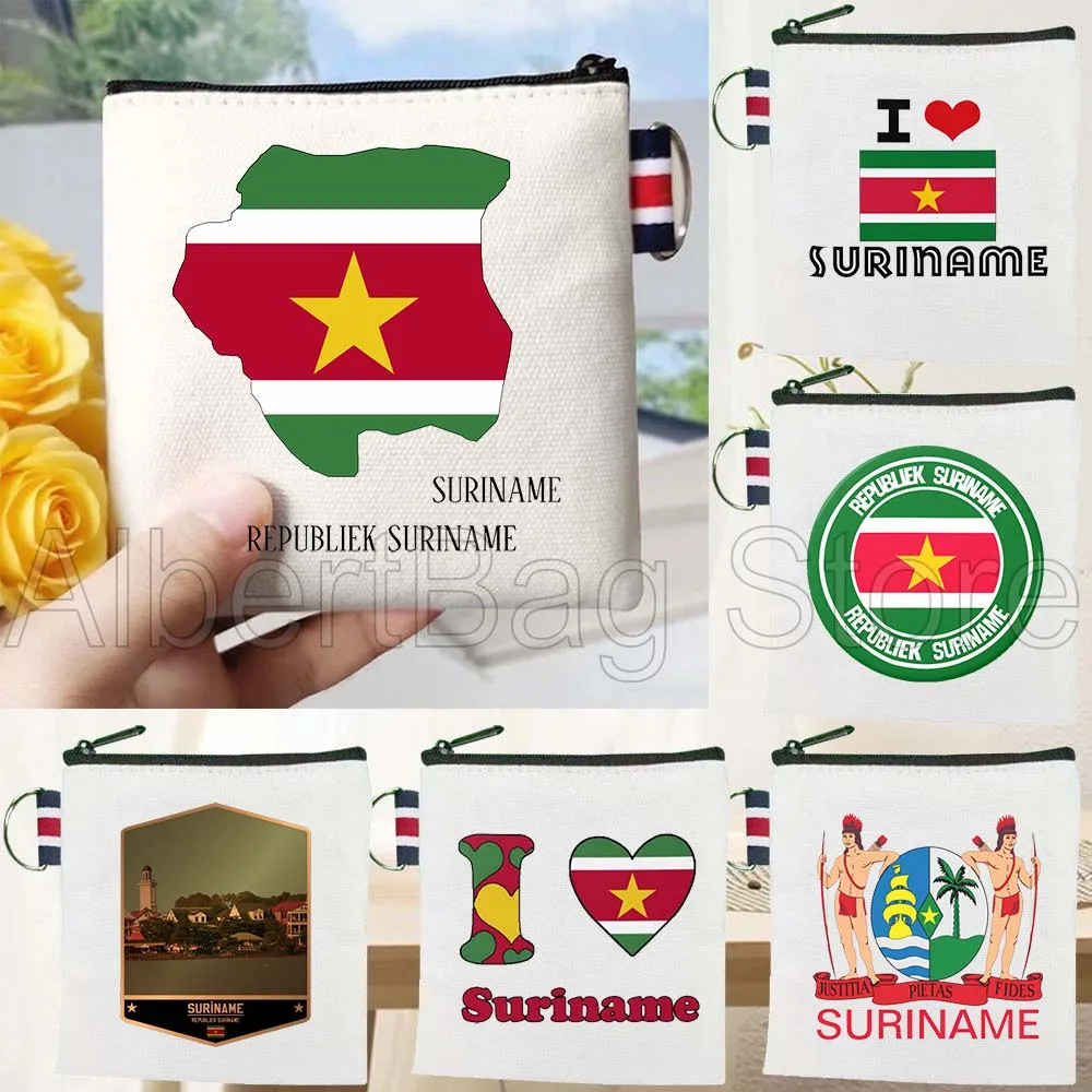 

Suriname Flag Map Surinamese Cute Patriotic Birthday Gifts Canvas Key Coin Purse Small Square Storage Card Wallets Holders Pouch