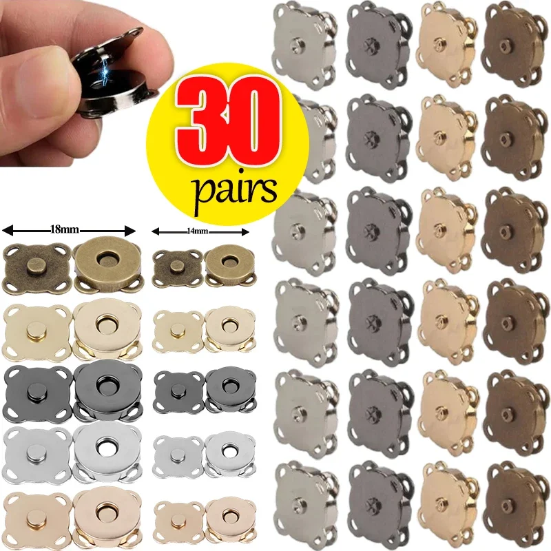 

30 Pairs Square Magnetic Snap Fasteners Clasps Button Handbag Purse Wallet Craft Bags Parts Accessories Two Sizes DIY Buttons