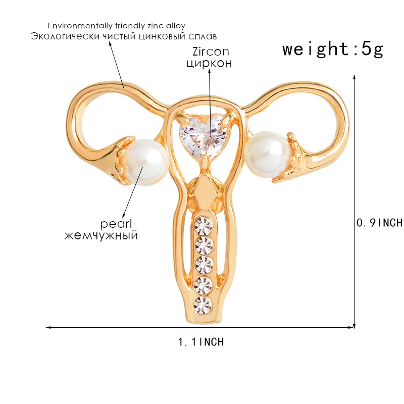 Female Womb uterus Brooch Pins Zircon pearl Organ medical jewelry Gynecology Medicine Symbol gift for Doctor Nurse