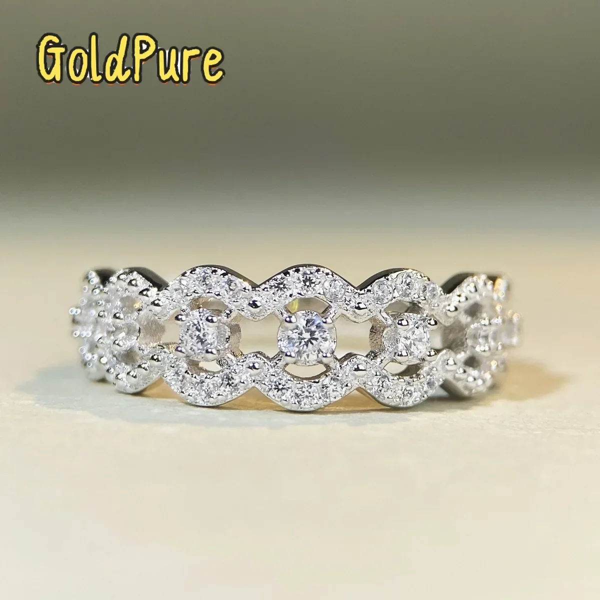 

Goldpure Luxury Solid Platinum PT950 Women's Fairy Lace Diamond Ring Palace Style Moissanite Diamond Ring