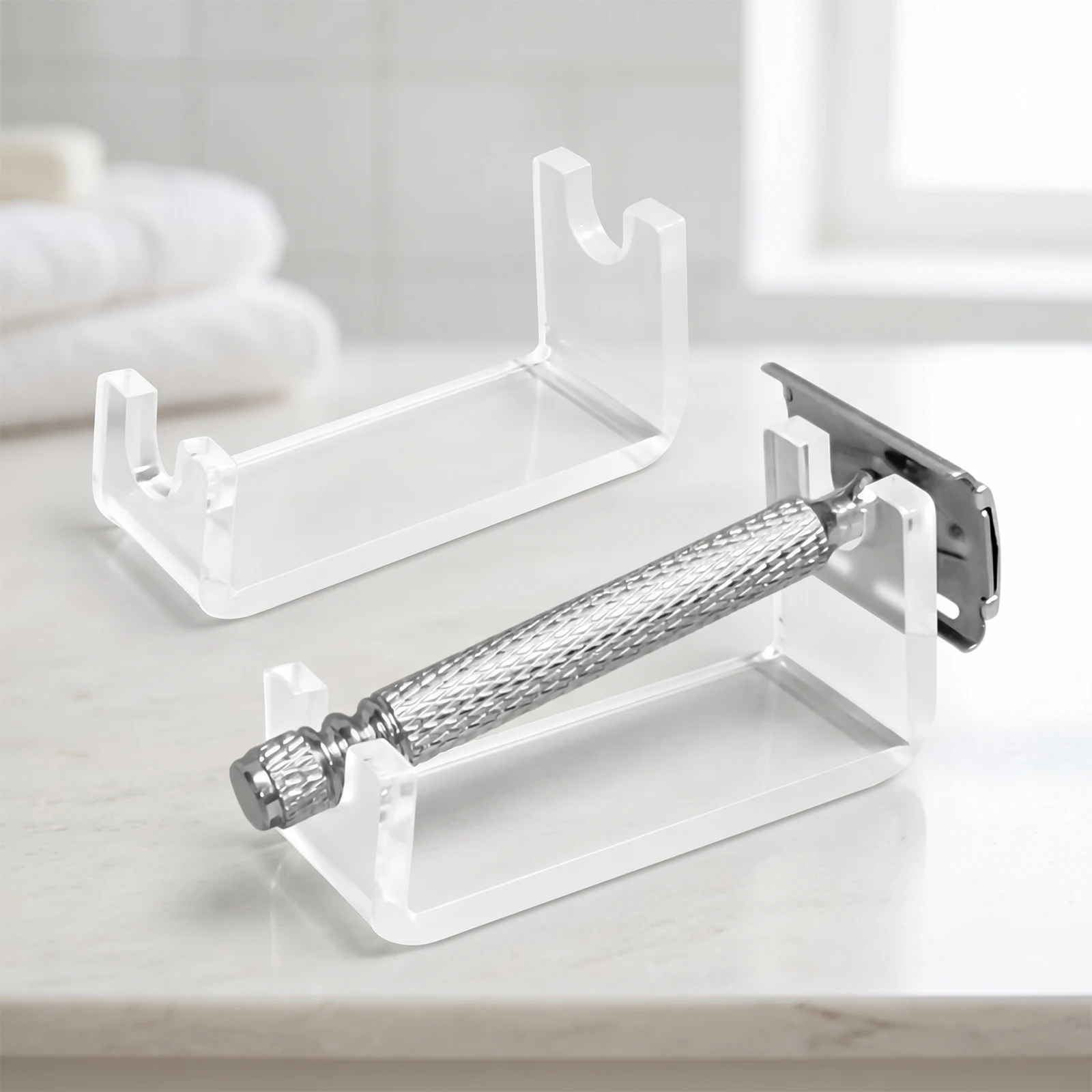 2 Pcs Acrylic Safety Razor Holder Clear Shaver Holder Portable Compact Razor Storage Holder Compatible for Viking Blade Chief