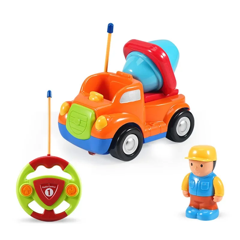 Mini coche de Control remoto de dibujos animados, tren, vehículo de ingeniería, avión con luces, música, coches eléctricos para niños, juguete, regalo de Navidad