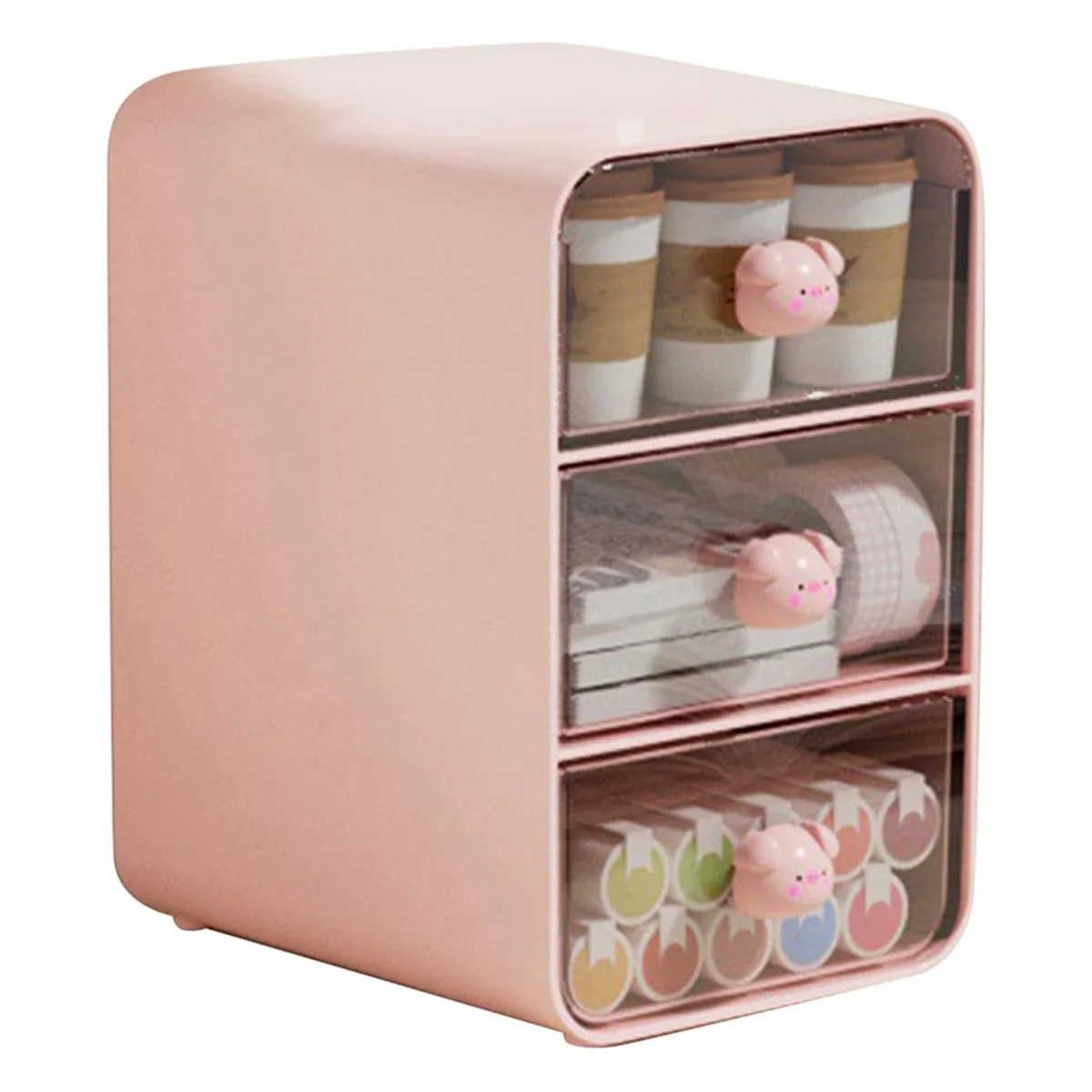 3 Tiers Makeup Organizer Holder Cosmetic Storage Box, Bathroom Countertop Organizer, Desk Organizer with Drawers Pink-B