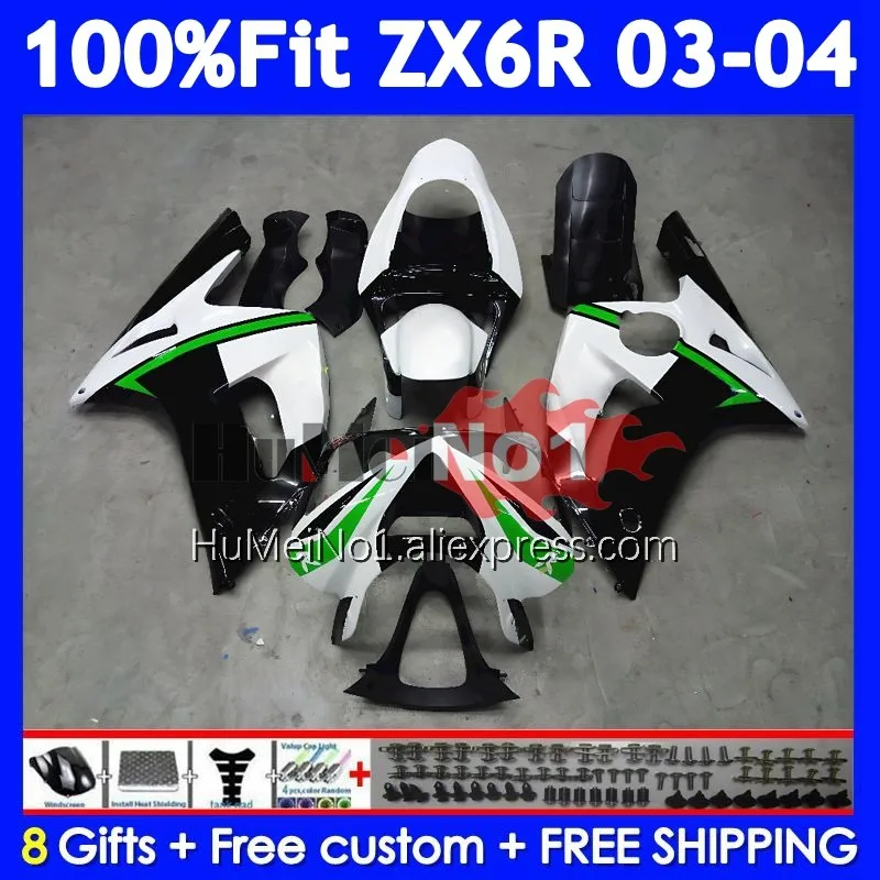 Injection Body For KAWASAKI black green NINJA ZX 6R 600 636 6 R ZX600 205No.97 ZX-6R ZX636 ZX6R 03 04 ZX-636 2003 2004 Fairings