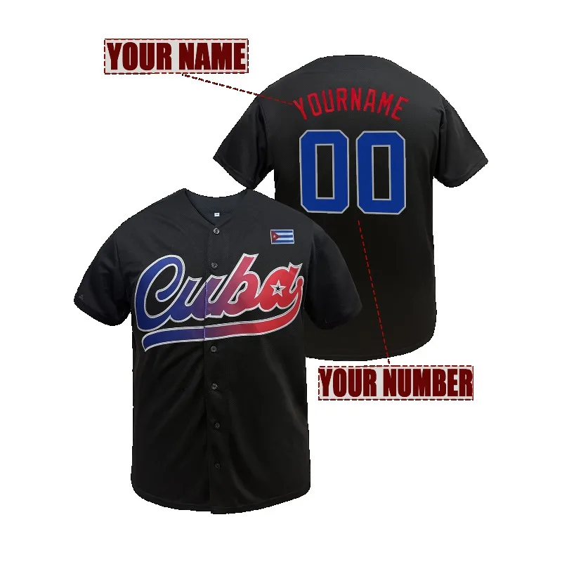 Customized Name And Number Men's Embroidery Baseball Jersey CUBA V-Neck Personalized Short Sleeve DIY High Quality Shirts