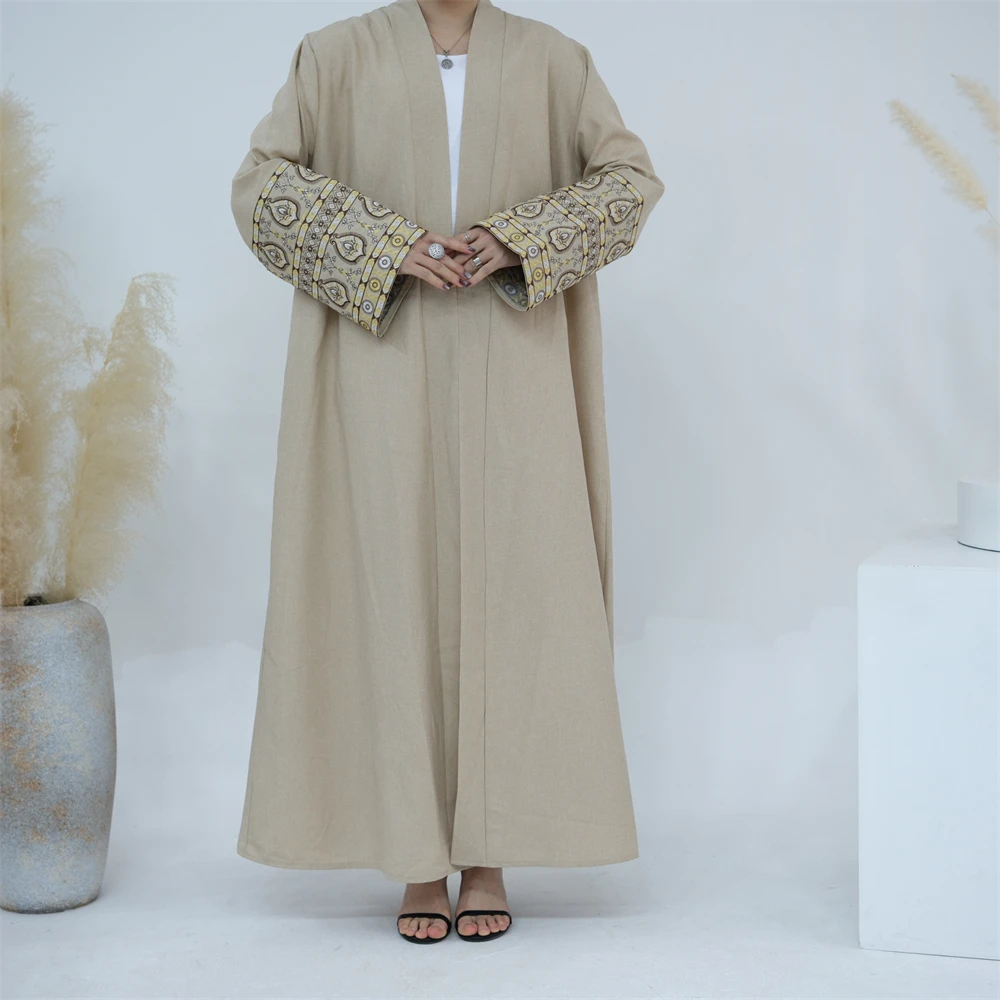 Abaya abierta con bordado modesto para mujer, cárdigan, Kimono musulmán, vestido turco, Dubai, Kaftan saudita, bata árabe, vestido de caftán islámico Jalabiya