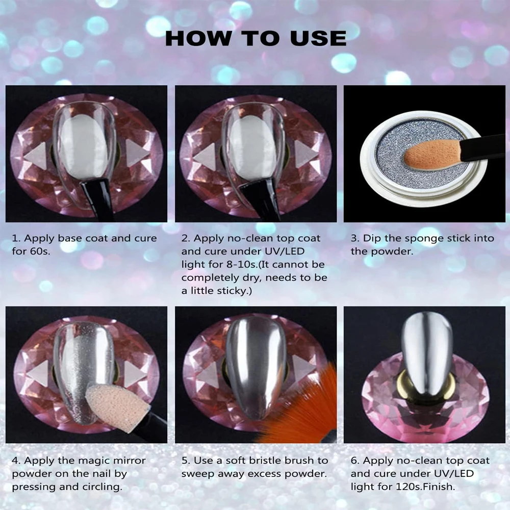 2個入り ゴールド シルバー メタリック ミラー グリッター ネイルアート ダスト ホログラフィック スパークリング ゴールドパウダー UVジェルポリッシュ クロム ラビング ピグメント ﻿ ﻿