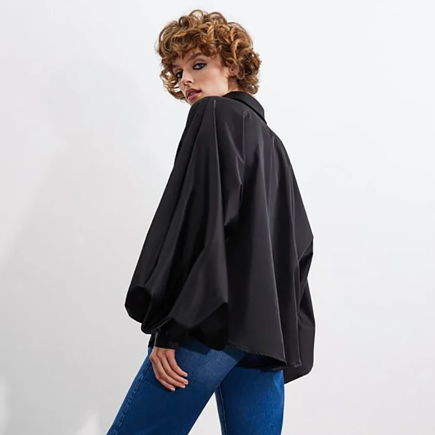 Women Clothing 2024 Summer New Fashionable French Style Satin Shirt Lantern Sleeve Ice Silk Cardigan Casual Solid Color Shirt