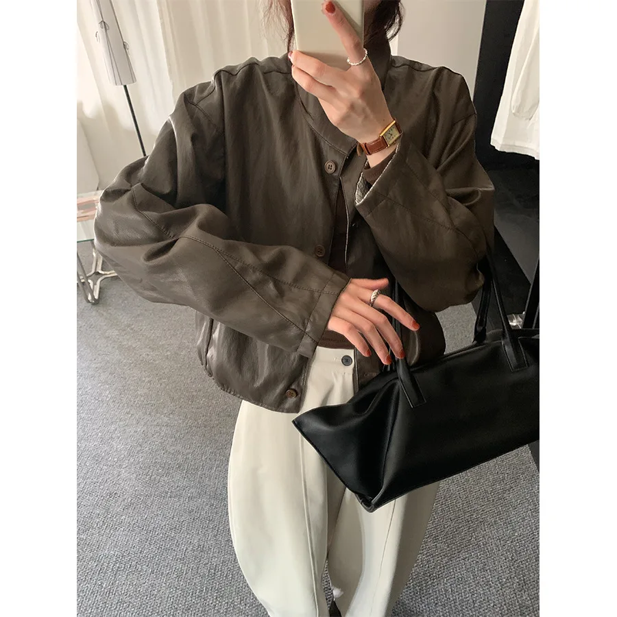 Fashion Trend Cropped Leather Jacket Women High Street Black Punk PU Coat Streetwear Thin Vintage Casual Leather Blazers