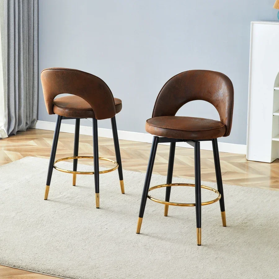 360 °rotatable bar chair.Overall height 36 inches.Modern Echnology-Fabric Brown upholstered bar chair with beautiful black meta
