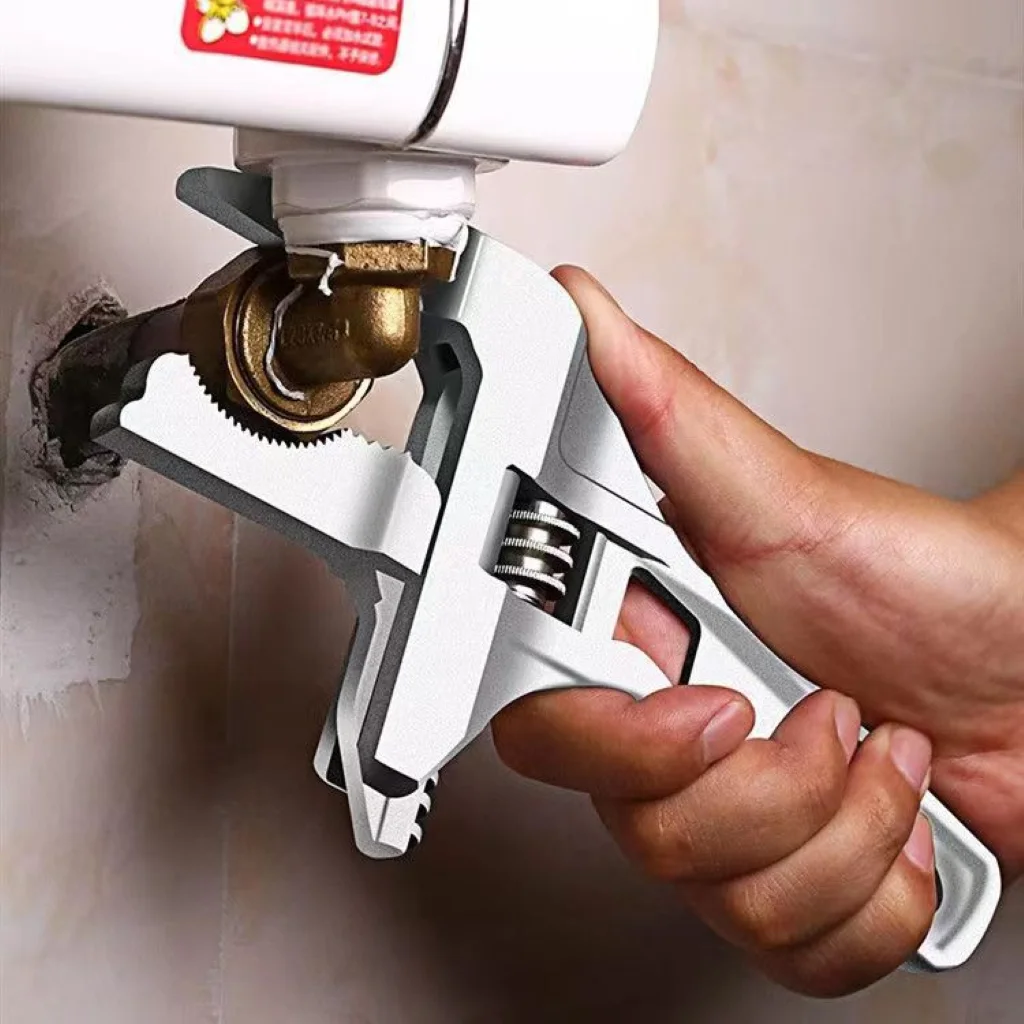 Large multifunctional adjustable wrench key suitable for faucet pipes and air conditioning installation and maintenance tools