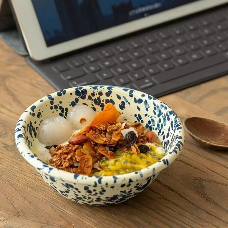 Porcelain Bowl Instagram Style, Ink Splash, Oatmeal, Fruit Salad Bowl, Internet Celebrity Breakfast Bowl, Rice Bowl Microwavable view 4