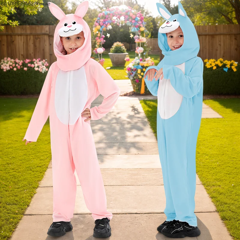 

Пасхальный синий костюм кролика для ролевых игр, косплей для девочек, розовый кролик, нарядное платье, наряд для детского сада, сценическое выступление