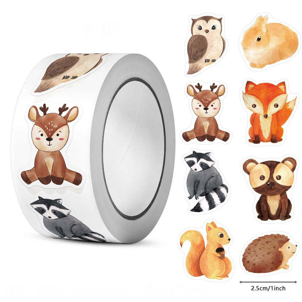 

500pcs Cute Heterotypic Forest Animals Stickers Reward Stickers for Kids Students Motivational Gift Decoration Label Stationery