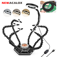 NEWACALOX Soldering Helping Hands Third Hand Tools with Large Vise Base Soldering Iron Tips Cleaner Ball 3X LED Magnifying Lamp