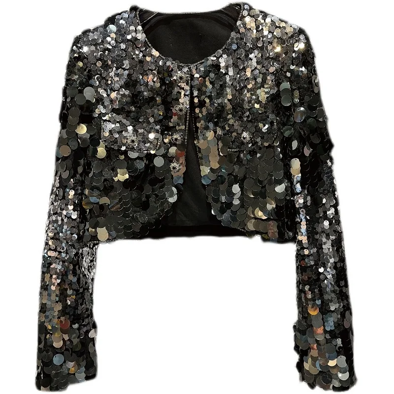Inig paillettes adient lourd oulder Pad ort Jaet Street Sle automne nouveauté Faionable haut vêtements pour femmes