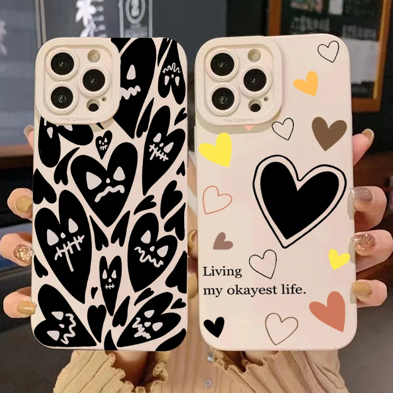 

Graffiti Black Devil Love Heart Soft Silicone Phone Case For iPhone 16 15 14 13 12 11 Pro Max 7 8 15 Plus X XR XS SE 2020 Cover