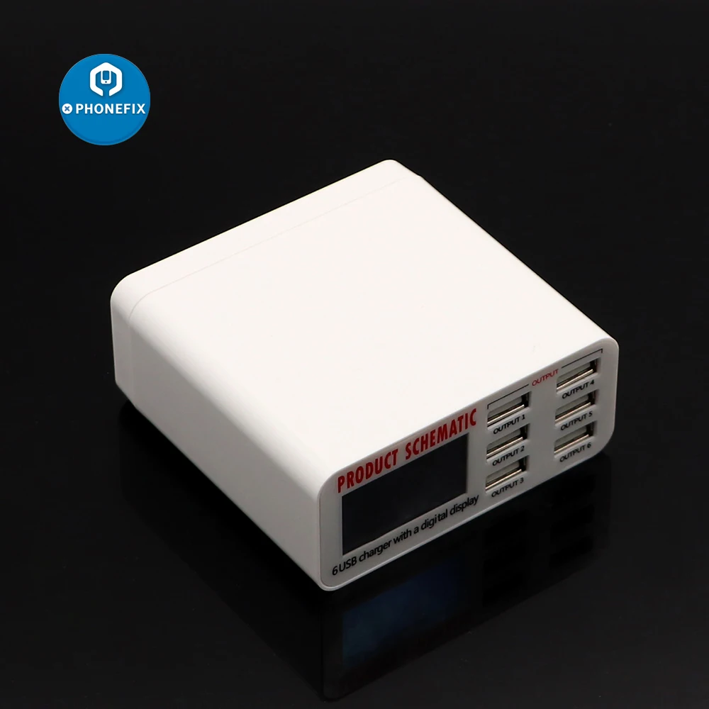 6-portowa ładowarka USB Szybkie ładowanie Wyświetlacz LED Stacja ładowania Multi USB do iPhone'a iPada Telefon komórkowy Ściana Dom UE Wtyczka UK