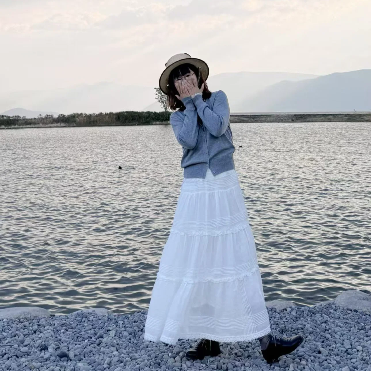 

Юбка-трапеция с высокой талией из льняной ткани, белая, весна-лето, новинка, женская, плиссированная, из фатина, средней длины