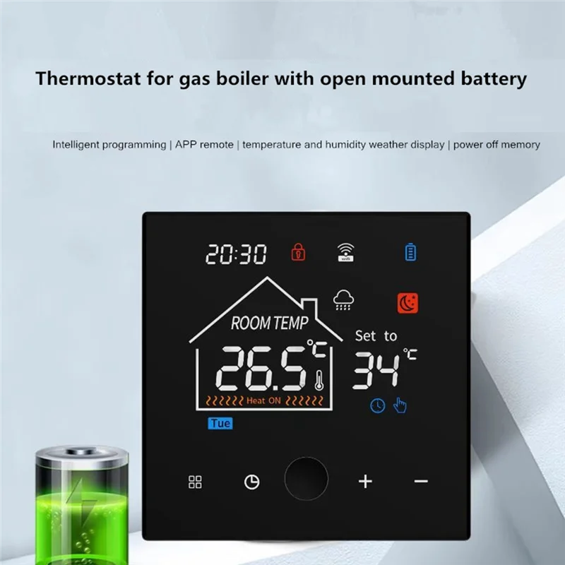 Tuya Smart Home Wifi جهاز التحكم عن بعد في درجة الحرارة، ترموستات فرن جدار الغاز اللاسلكي، تسخين تحت الأرضية قابل للبرمجة - [Qahk]